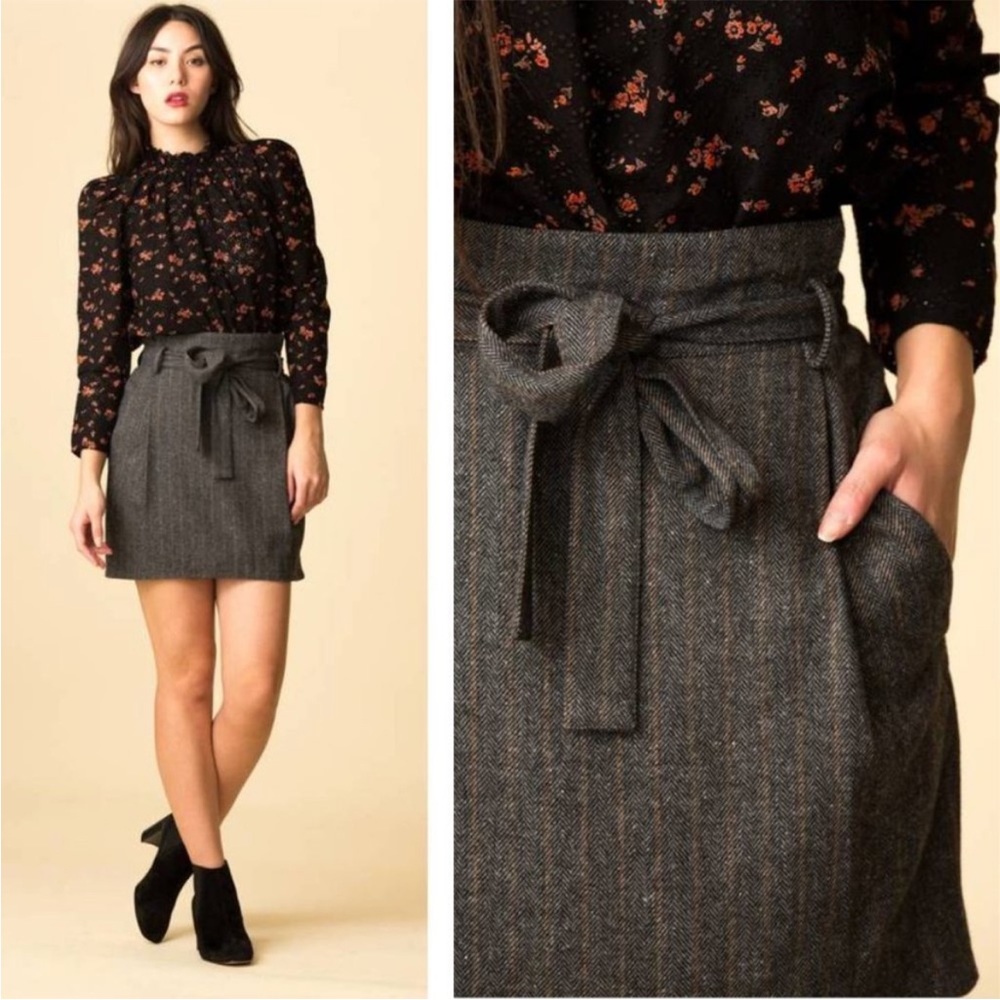 Ulla Johnson Leo Tweed Paperbag Mini Skirt 6 Gray Wool Silk Blend New